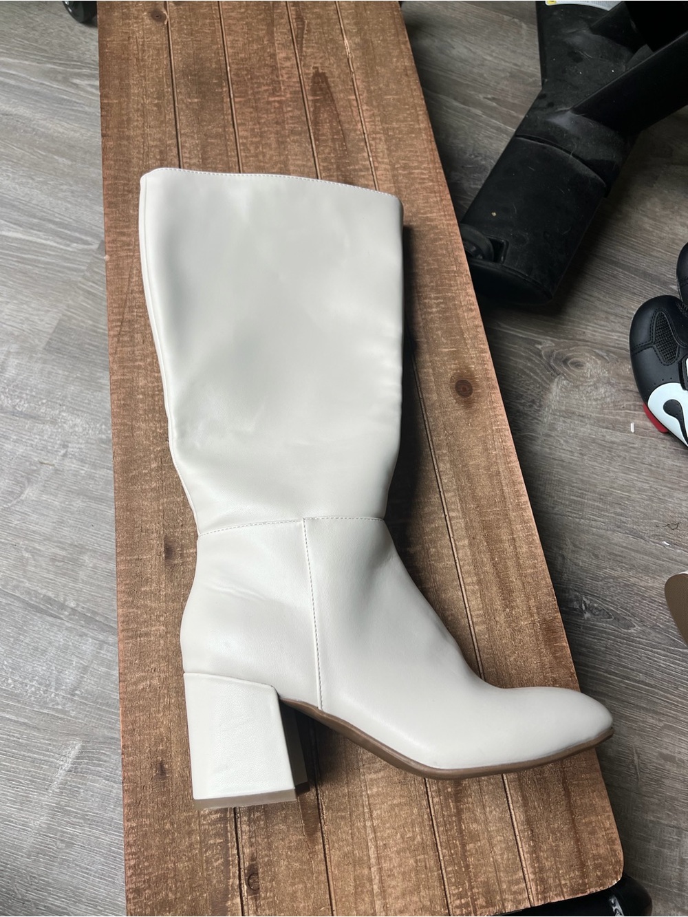 Women's Tall Cream Knee Boot - white Block Heel boot